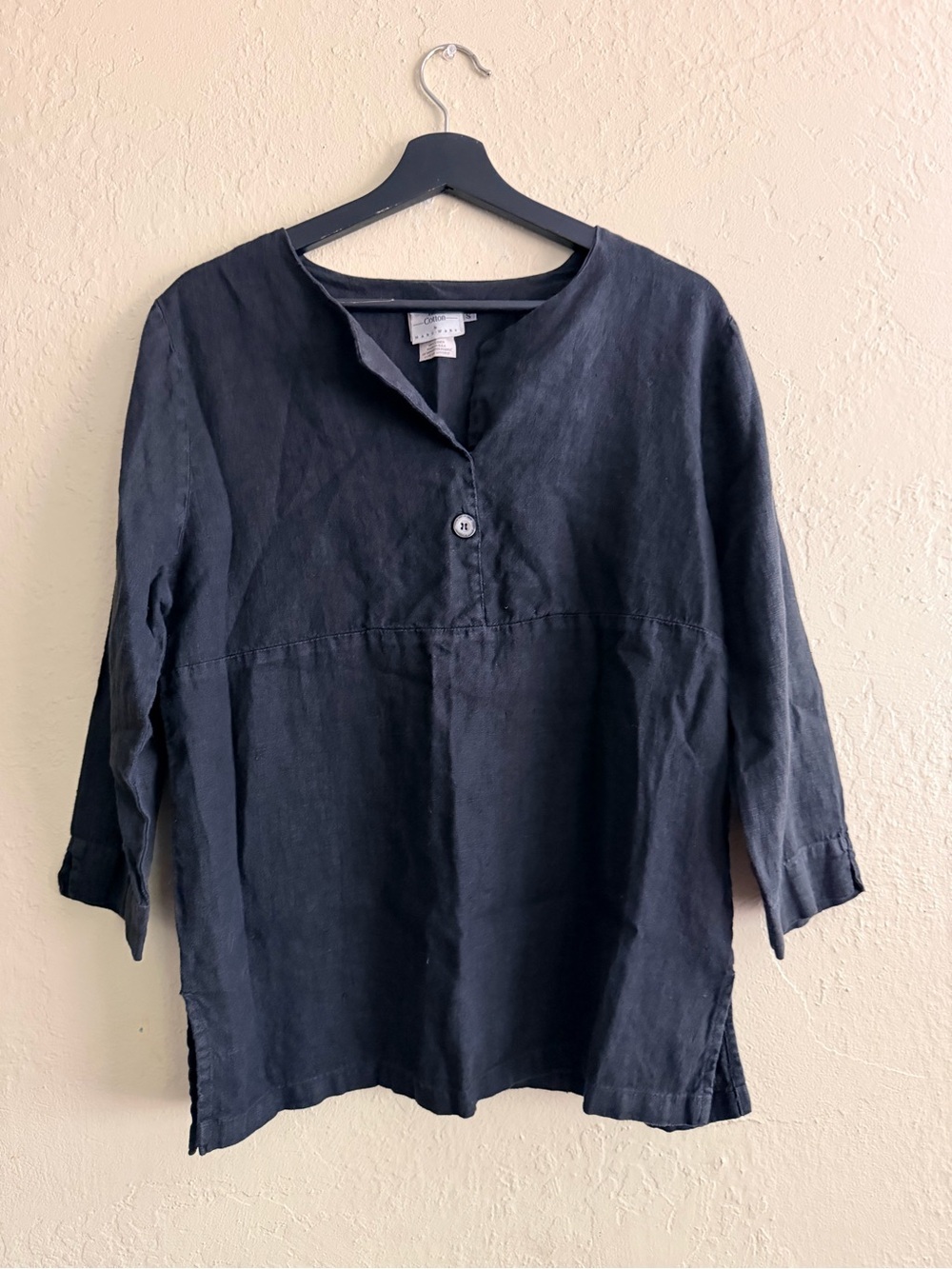 Hot Cotton Black Linen Button Popover Tunic